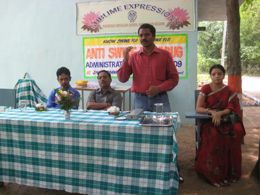 Dr. Kodithyala Srinivas addressing students at the Jawahar Navodaya Vidyalaya camp