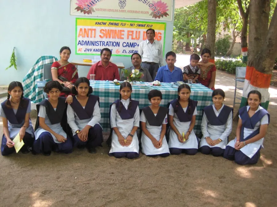 Students and organisers at the anti swine flu camp at Jawahar Navodaya Vidyalaya, Karimnagar